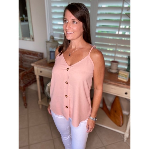 Button Up Spaghetti Strap Tank Top Pink 2820 - Picture 6 of 9